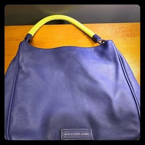 Marc Jacobs navy & lime green/yellow shoulder tote